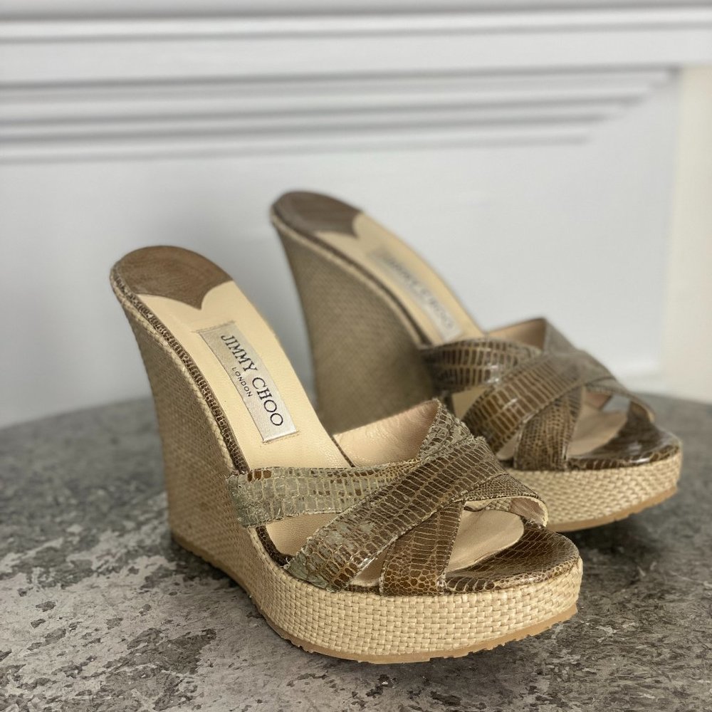 Jimmy Choo Snakeprint Wedges, sz 39